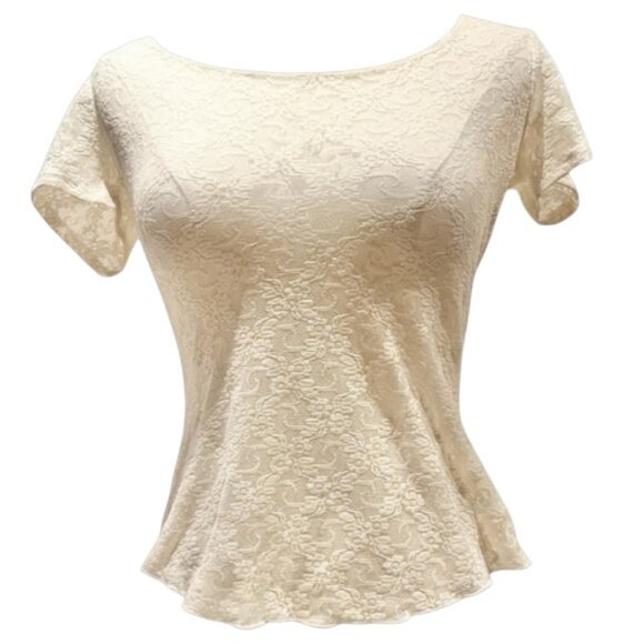 Betsey Johnson Tops - Betsey Johnson Cream Lace Short Sleeve Tee NEW
